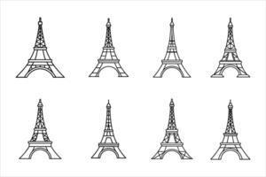 Eight Line Drawings Eiffel Tower Variations line art vector