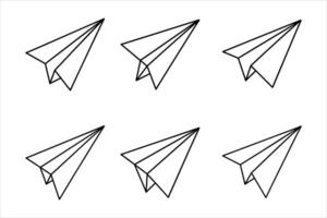 Six Black Outline Paper Airplanes White Background vector