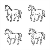 Four Line Art Horses Standing Profile Views equine vector