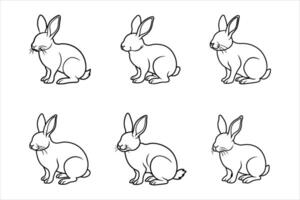 Six Line Art Rabbits Sitting Profile Views bunny bunnies vector