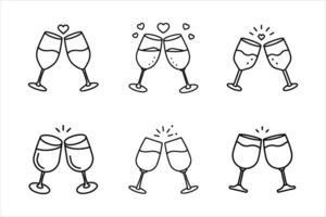 Six Line Art Illustrations of Champagne Flutes Toasting vector