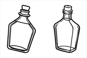 Two Glass Bottles with Cork Stoppers Line Drawing line art vector
