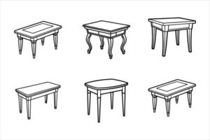 Six Black Line Drawings of Various Tables furniture vector