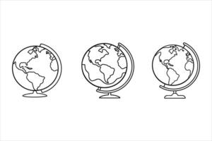 Three Line Art Globes World Map Geography Education vector