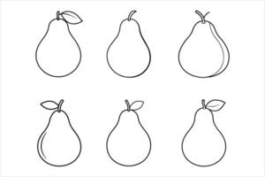 Six Line Drawings of Pears with Leaves fruit black and white vector