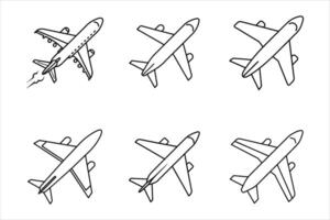 Six Airplane Line Drawings Different Angles White Background vector