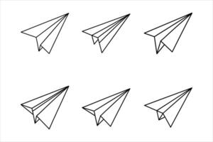 Six Black Outline Paper Airplanes White Background 1 vector
