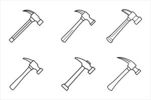 Six Black Line Drawings of Claw Hammers Various Angles vector
