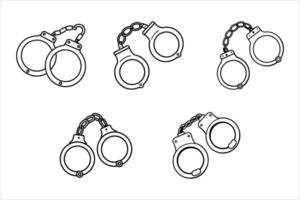 Five Handcuff Illustrations Black and White Line Art vector