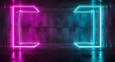 Neon Lit Concrete Room with Magenta and Cyan Glow photo