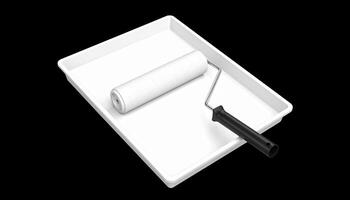 White Paint Roller Tray On Black With Fluid Residue photo