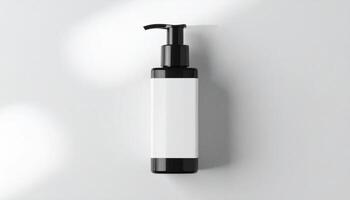 Black Rectangular Lotion Bottle On White Backdrop photo