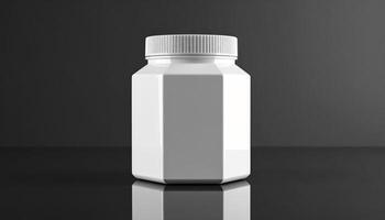 White Hexagonal Jar With Ribbed Cap On Dark Background photo