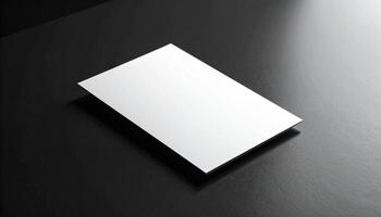 White Flyer On Glossy Black Table With Edge Precision photo