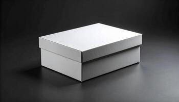 Minimalist Shoe Box On Matte Black Background With Fiber Texture photo
