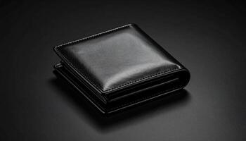 Glossy Black Wallet On Black Seamless With Reflective Sheen photo