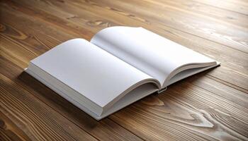 White Curved Book On Wooden Table With Natural Grain Texture photo