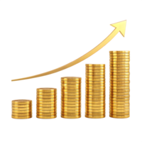 Gold coin stacks showing growth graph isolated on transparent background png