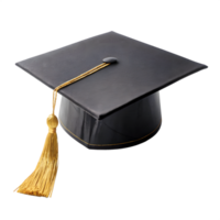 Black graduation cap with gold tassel isolated on transparent background png