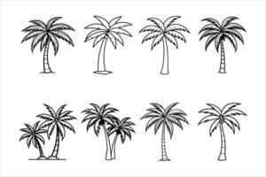 Eight Black and White Palm Tree Illustrations Various Styles vector