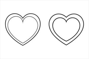 Two Black Outline Hearts Double Line Simple Design vector