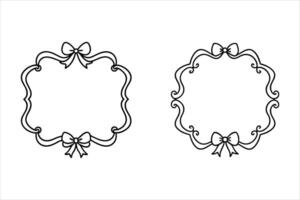 Two Black Line Art Frames with Bows Decorative Elements vector