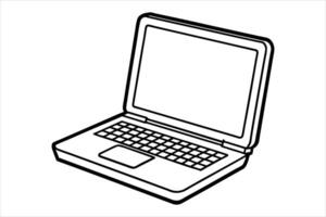 Black and White Laptop Computer Illustration Simple Line Art Design vector