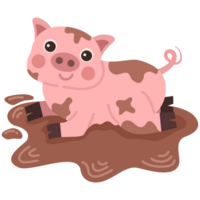 Illustration of a pink pig playing in the mud png