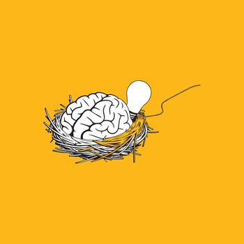 Creative Idea Brain in a Nest with a Light Bulb vector