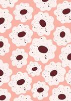 Playful pattern with abstract creamy flowers on a soft pink background. vector