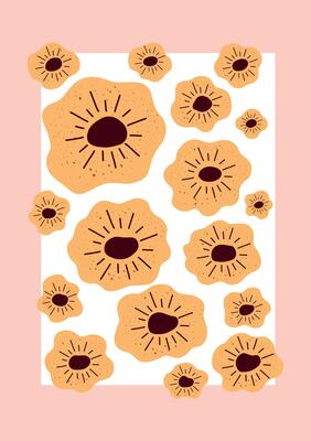 yellow abstract floral burst hand drawn modern flower pattern for wall art and stationery