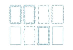 Hand drawn doodle rectangle frames set with wavy lines, seashells, bubbles and minimal borders for summer beach design and ocean-themed projects vector