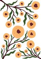 round yellow flower branches hand drawn botanical illustration for wall art and textile design vector