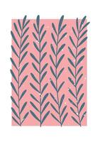 modern botanical print with hand drawn leafy branches and textured pink background for minimal wall art, scandinavian decor, nursery, or digital design vector