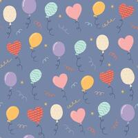 Hand drawn seamless pattern with party balloons in various shapes and decorative textures. Playful and whimsical celebration design for wrapping paper, textiles, or party decor. vector