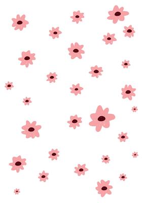 floral pattern with hand drawn scattered pink flowers on white background for cute fabric, wrapping paper, nursery prints and spring designs