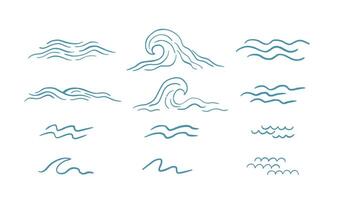 Minimal ocean wave line art set hand drawn sea elements vector