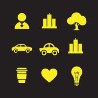 Yellow Icons Set Person, Buildings, Tree, Cars, and More vector