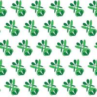 Repeating pattern of green shamrocks on a white surface vector