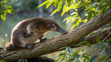 A platypus is sitting on a branch photo