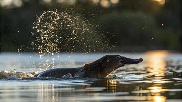 A duck splashing water on the water photo