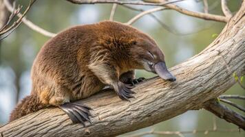 A platypus is sleeping on a tree branch photo