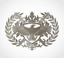 Eagle emblem with swords and laurel vector