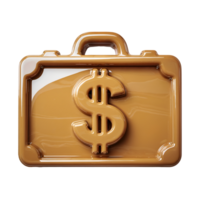 Glossy Brown Plastic Briefcase 3 D Icon Featuring a Large Embossed Dollar Sign Symbol isolated on a transparent background png