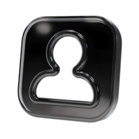 Glossy Black 3 D Render of a Square User Profile Icon with a Cutout Figure isolated on a transparent background png