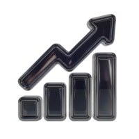 3 D Render of a Dark Gray Glassy Growth Chart with an Upward Trending Arrow Isolated on a transparent background png