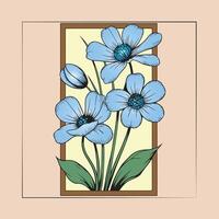 illustration of blue wildflowers in a decorative frame. vector