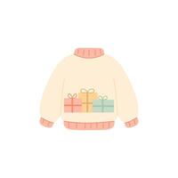 Christmas sweater with colorful gift boxes in flat minimal style for textile or wrapping design vector