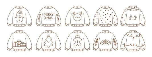 A collection of Christmas sweaters with various designs and decorations vector
