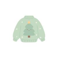 smiling christmas fir tree on soft pastel sweater with snowflake, illustration vector